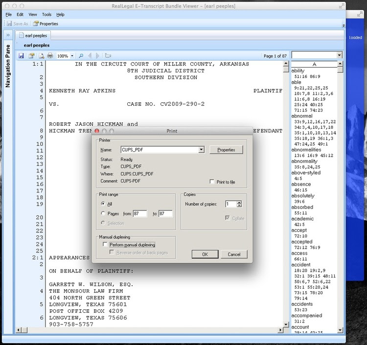 reallegal e-transcript viewer to pdf